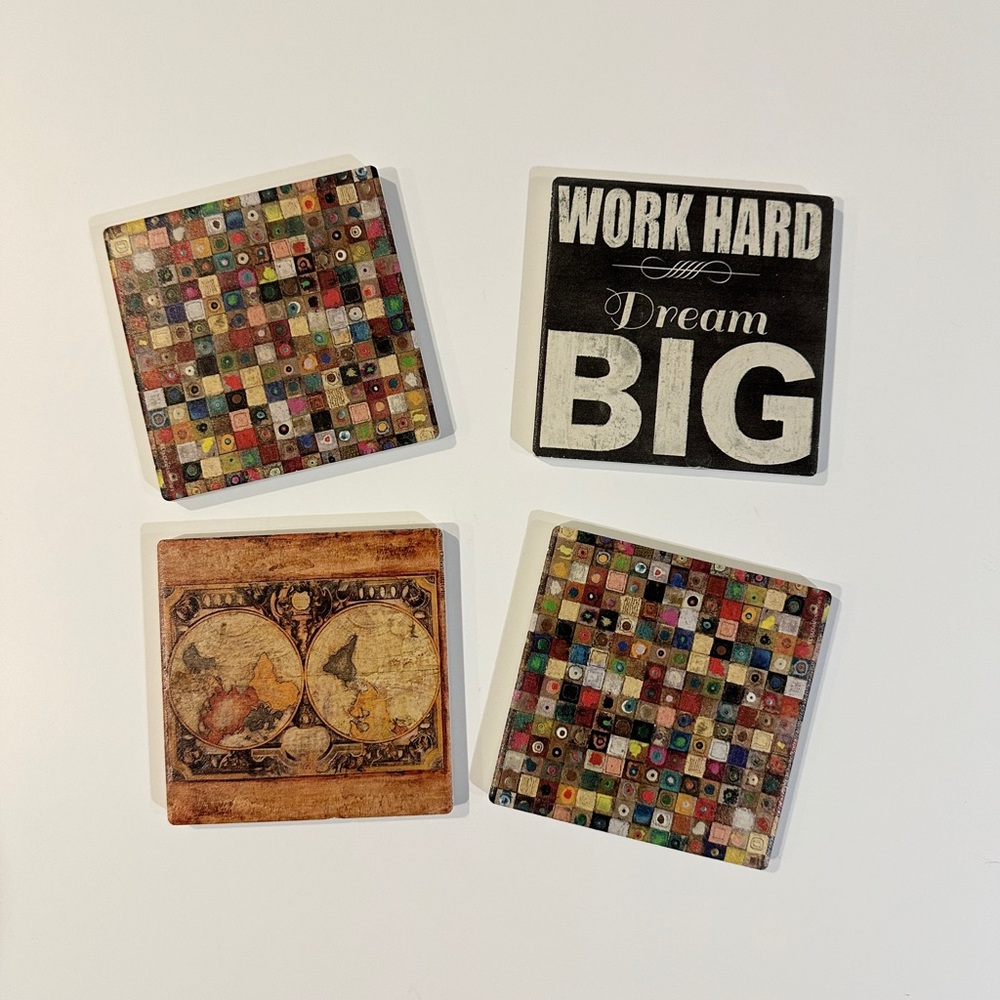 4 Decorative Coaster Set with Motivational Quote